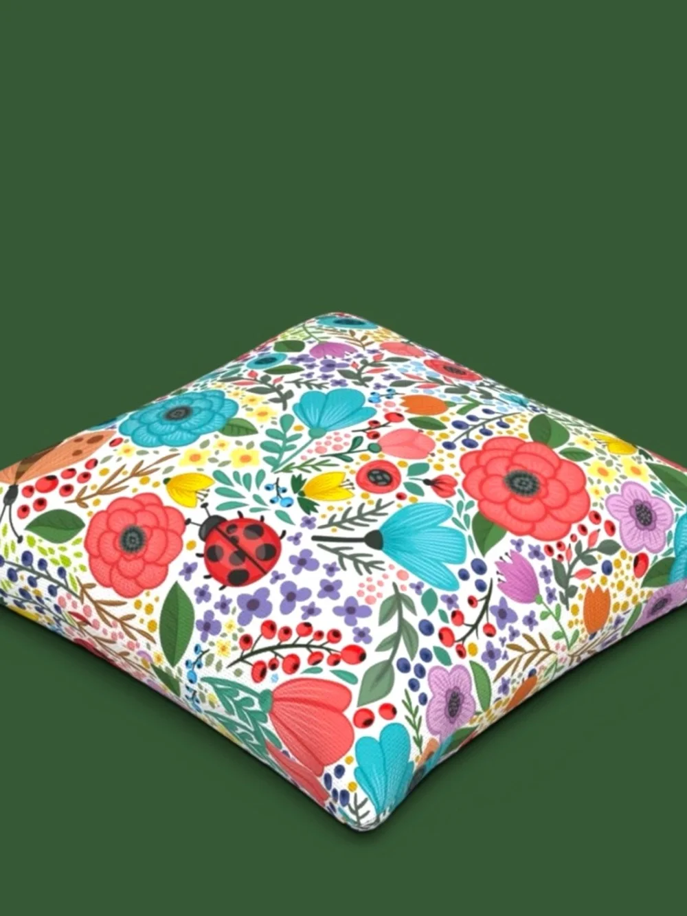 NWOT Ladybug Floral Double-Sided 18x18 Throw Pillow Cover